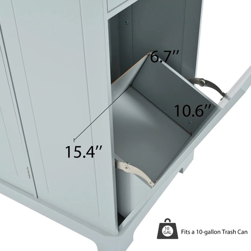 K&K Fluted Kitchen Island with Trash Can Storage Cabinet, Power Outlet, Internal Storage Rack, Rolling Kitchen Islands on 5 Wheels with 3 Drawer, 3 Open Side Racks for 10 Gallon Garbage Bin,Grey Blue Default -DTYStore