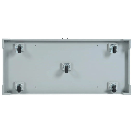 K&K Fluted Kitchen Island with Trash Can Storage Cabinet, Power Outlet, Internal Storage Rack, Rolling Kitchen Islands on 5 Wheels with 3 Drawer, 3 Open Side Racks for 10 Gallon Garbage Bin,Grey Blue Default -DTYStore