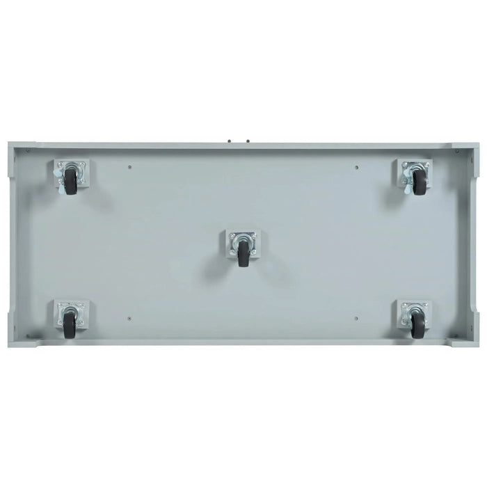 K&K Fluted Kitchen Island with Trash Can Storage Cabinet, Power Outlet, Internal Storage Rack, Rolling Kitchen Islands on 5 Wheels with 3 Drawer, 3 Open Side Racks for 10 Gallon Garbage Bin,Grey Blue Default -DTYStore