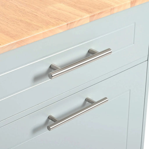 K&K Fluted Kitchen Island with Trash Can Storage Cabinet, Power Outlet, Internal Storage Rack, Rolling Kitchen Islands on 5 Wheels with 3 Drawer, 3 Open Side Racks for 10 Gallon Garbage Bin,Grey Blue Default -DTYStore