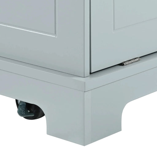 K&K Fluted Kitchen Island with Trash Can Storage Cabinet, Power Outlet, Internal Storage Rack, Rolling Kitchen Islands on 5 Wheels with 3 Drawer, 3 Open Side Racks for 10 Gallon Garbage Bin,Grey Blue Default -DTYStore