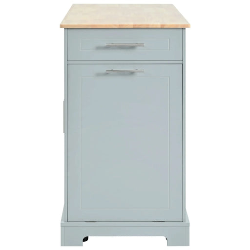 K&K Fluted Kitchen Island with Trash Can Storage Cabinet, Power Outlet, Internal Storage Rack, Rolling Kitchen Islands on 5 Wheels with 3 Drawer, 3 Open Side Racks for 10 Gallon Garbage Bin,Grey Blue Default -DTYStore