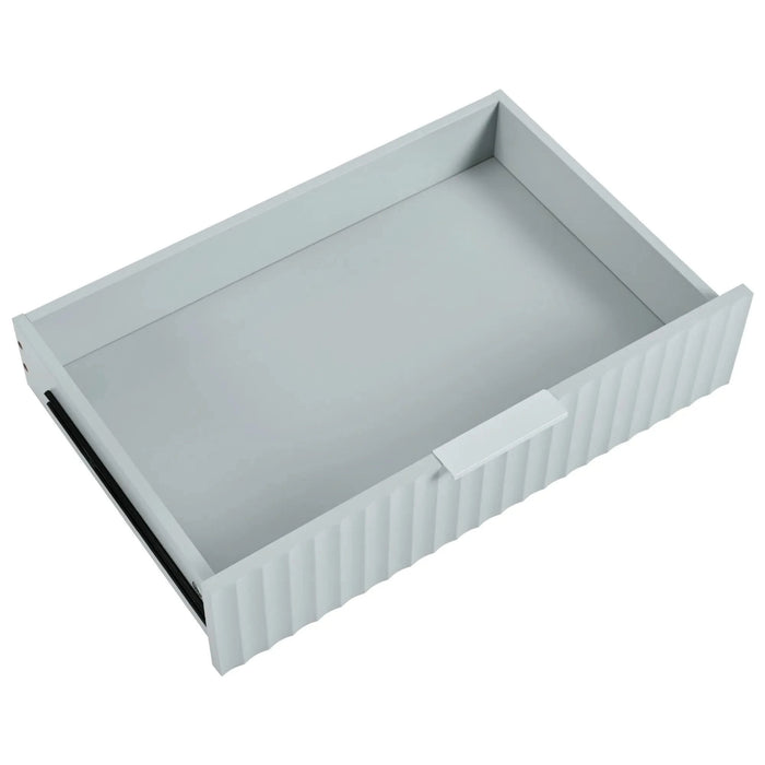 K&K Fluted Kitchen Island with Trash Can Storage Cabinet, Power Outlet, Internal Storage Rack, Rolling Kitchen Islands on 5 Wheels with 3 Drawer, 3 Open Side Racks for 10 Gallon Garbage Bin,Grey Blue Default -DTYStore