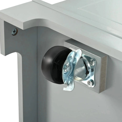 K&K Fluted Kitchen Island with Trash Can Storage Cabinet, Power Outlet, Internal Storage Rack, Rolling Kitchen Islands on 5 Wheels with 3 Drawer, 3 Open Side Racks for 10 Gallon Garbage Bin,Grey Blue Default -DTYStore