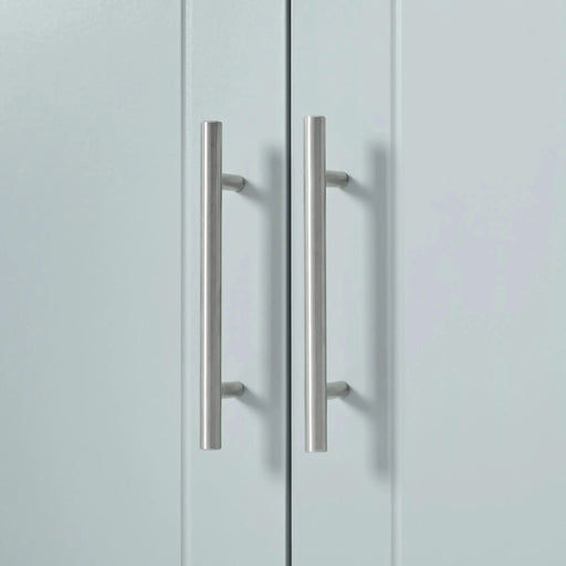 K&K Fluted Kitchen Island with Trash Can Storage Cabinet, Power Outlet, Internal Storage Rack, Rolling Kitchen Islands on 5 Wheels with 3 Drawer, 3 Open Side Racks for 10 Gallon Garbage Bin,Grey Blue Default -DTYStore