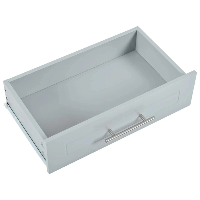 K&K Fluted Kitchen Island with Trash Can Storage Cabinet, Power Outlet, Internal Storage Rack, Rolling Kitchen Islands on 5 Wheels with 3 Drawer, 3 Open Side Racks for 10 Gallon Garbage Bin,Grey Blue Default -DTYStore