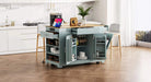 K&K Fluted Kitchen Island with Trash Can Storage Cabinet, Power Outlet, Internal Storage Rack, Rolling Kitchen Islands on 5 Wheels with 3 Drawer, 3 Open Side Racks for 10 Gallon Garbage Bin,Grey Blue Default -DTYStore