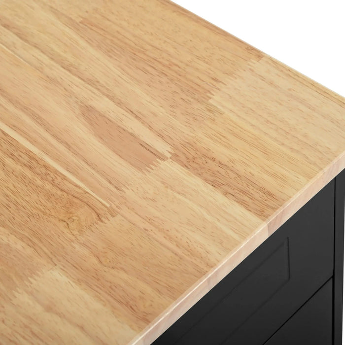 K&K Fluted Kitchen Island with Trash Can Storage Cabinet, Power Outlet, Internal Storage Rack, Rolling Kitchen Islands on 5 Wheels with 3 Drawer, 3 Open Side Racks for 10 Gallon Garbage Bin, Black Default -DTYStore