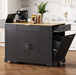 K&K Fluted Kitchen Island with Trash Can Storage Cabinet, Power Outlet, Internal Storage Rack, Rolling Kitchen Islands on 5 Wheels with 3 Drawer, 3 Open Side Racks for 10 Gallon Garbage Bin, Black Default -DTYStore