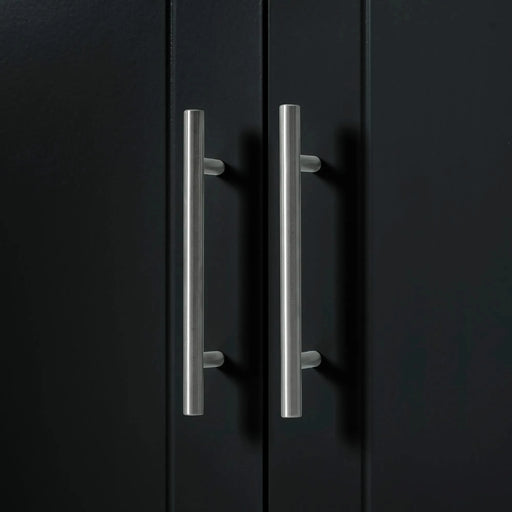 K&K Fluted Kitchen Island with Trash Can Storage Cabinet, Power Outlet, Internal Storage Rack, Rolling Kitchen Islands on 5 Wheels with 3 Drawer, 3 Open Side Racks for 10 Gallon Garbage Bin, Black Default -DTYStore