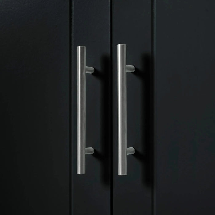 K&K Fluted Kitchen Island with Trash Can Storage Cabinet, Power Outlet, Internal Storage Rack, Rolling Kitchen Islands on 5 Wheels with 3 Drawer, 3 Open Side Racks for 10 Gallon Garbage Bin, Black Default -DTYStore