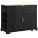 K&K Fluted Kitchen Island with Trash Can Storage Cabinet, Power Outlet, Internal Storage Rack, Rolling Kitchen Islands on 5 Wheels with 3 Drawer, 3 Open Side Racks for 10 Gallon Garbage Bin, Black Default -DTYStore