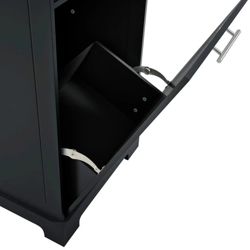 K&K Fluted Kitchen Island with Trash Can Storage Cabinet, Power Outlet, Internal Storage Rack, Rolling Kitchen Islands on 5 Wheels with 3 Drawer, 3 Open Side Racks for 10 Gallon Garbage Bin, Black Default -DTYStore