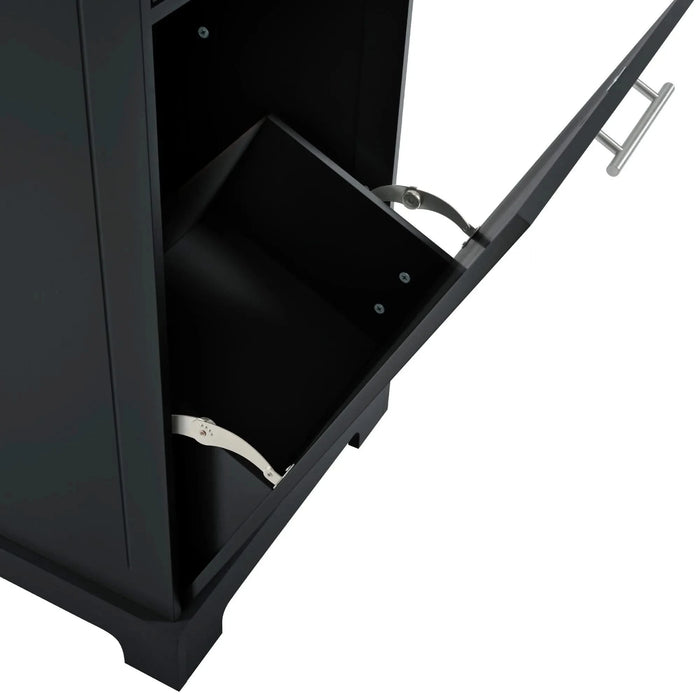 K&K Fluted Kitchen Island with Trash Can Storage Cabinet, Power Outlet, Internal Storage Rack, Rolling Kitchen Islands on 5 Wheels with 3 Drawer, 3 Open Side Racks for 10 Gallon Garbage Bin, Black Default -DTYStore