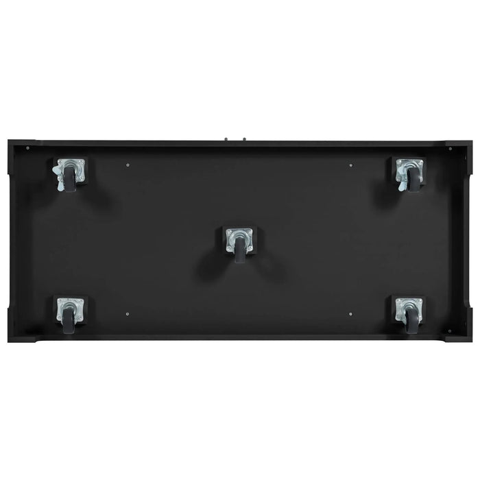 K&K Fluted Kitchen Island with Trash Can Storage Cabinet, Power Outlet, Internal Storage Rack, Rolling Kitchen Islands on 5 Wheels with 3 Drawer, 3 Open Side Racks for 10 Gallon Garbage Bin, Black Default -DTYStore