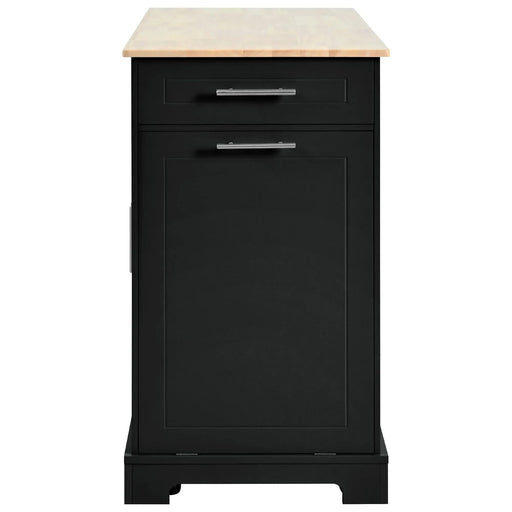 K&K Fluted Kitchen Island with Trash Can Storage Cabinet, Power Outlet, Internal Storage Rack, Rolling Kitchen Islands on 5 Wheels with 3 Drawer, 3 Open Side Racks for 10 Gallon Garbage Bin, Black Default -DTYStore