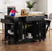 K&K Fluted Kitchen Island with Trash Can Storage Cabinet, Power Outlet, Internal Storage Rack, Rolling Kitchen Islands on 5 Wheels with 3 Drawer, 3 Open Side Racks for 10 Gallon Garbage Bin, Black Default -DTYStore