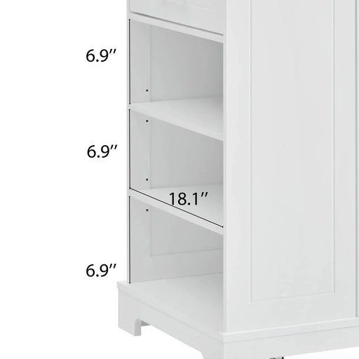 K&K Fluted Kitchen Island with Trash Can Storage Cabinet, Power Outlet, Internal Storage Rack, Rolling Kitchen Islands on 5 Wheels with 3 Drawer, 3 Open Side Racks for 10 Gallon Garbage Bin, White Default -DTYStore