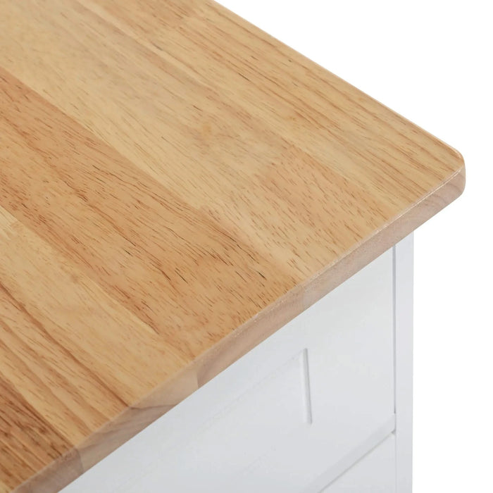 K&K Fluted Kitchen Island with Trash Can Storage Cabinet, Power Outlet, Internal Storage Rack, Rolling Kitchen Islands on 5 Wheels with 3 Drawer, 3 Open Side Racks for 10 Gallon Garbage Bin, White Default -DTYStore