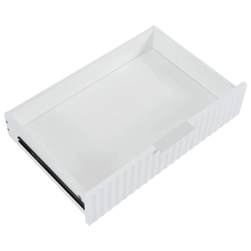 K&K Fluted Kitchen Island with Trash Can Storage Cabinet, Power Outlet, Internal Storage Rack, Rolling Kitchen Islands on 5 Wheels with 3 Drawer, 3 Open Side Racks for 10 Gallon Garbage Bin, White Default -DTYStore