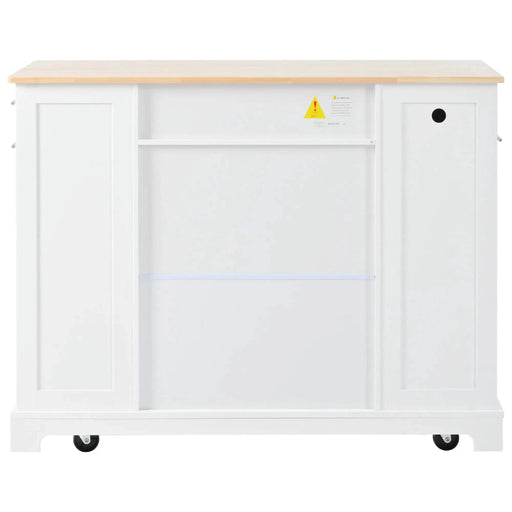 K&K Fluted Kitchen Island with Trash Can Storage Cabinet, Power Outlet, Internal Storage Rack, Rolling Kitchen Islands on 5 Wheels with 3 Drawer, 3 Open Side Racks for 10 Gallon Garbage Bin, White Default -DTYStore