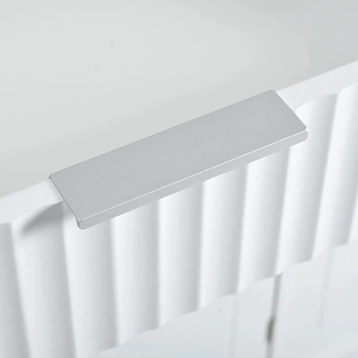 K&K Fluted Kitchen Island with Trash Can Storage Cabinet, Power Outlet, Internal Storage Rack, Rolling Kitchen Islands on 5 Wheels with 3 Drawer, 3 Open Side Racks for 10 Gallon Garbage Bin, White Default -DTYStore