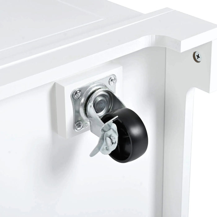 K&K Fluted Kitchen Island with Trash Can Storage Cabinet, Power Outlet, Internal Storage Rack, Rolling Kitchen Islands on 5 Wheels with 3 Drawer, 3 Open Side Racks for 10 Gallon Garbage Bin, White Default -DTYStore