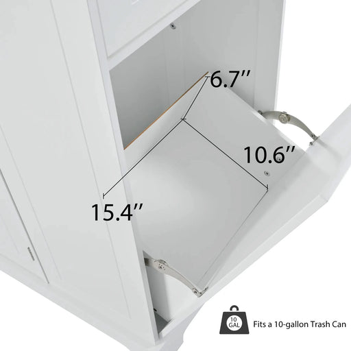 K&K Fluted Kitchen Island with Trash Can Storage Cabinet, Power Outlet, Internal Storage Rack, Rolling Kitchen Islands on 5 Wheels with 3 Drawer, 3 Open Side Racks for 10 Gallon Garbage Bin, White Default -DTYStore