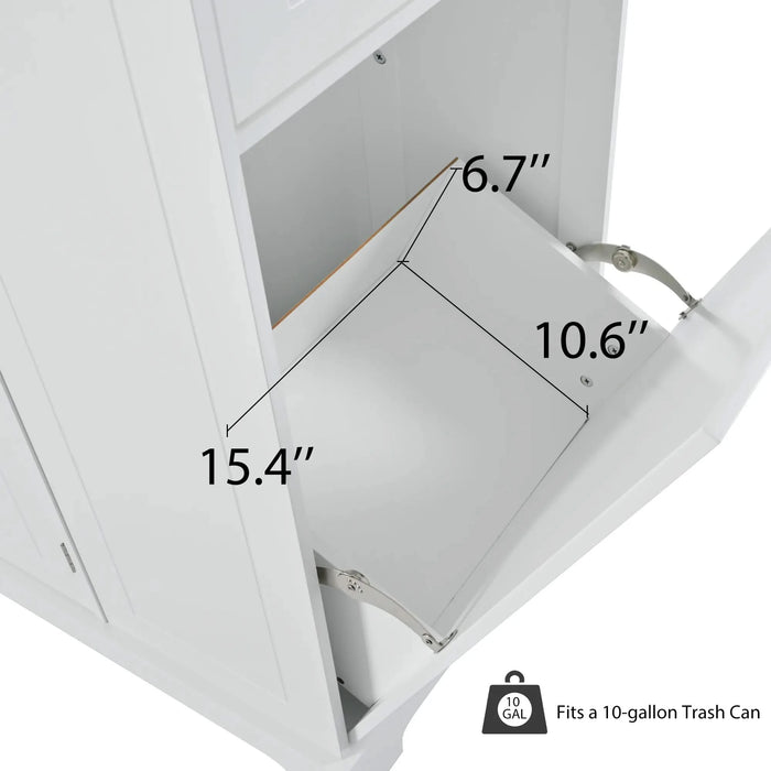 K&K Fluted Kitchen Island with Trash Can Storage Cabinet, Power Outlet, Internal Storage Rack, Rolling Kitchen Islands on 5 Wheels with 3 Drawer, 3 Open Side Racks for 10 Gallon Garbage Bin, White Default -DTYStore
