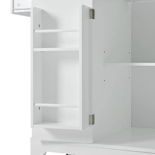 K&K Fluted Kitchen Island with Trash Can Storage Cabinet, Power Outlet, Internal Storage Rack, Rolling Kitchen Islands on 5 Wheels with 3 Drawer, 3 Open Side Racks for 10 Gallon Garbage Bin, White Default -DTYStore