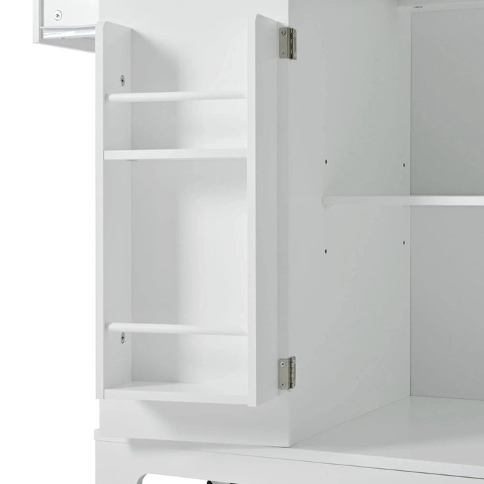 K&K Fluted Kitchen Island with Trash Can Storage Cabinet, Power Outlet, Internal Storage Rack, Rolling Kitchen Islands on 5 Wheels with 3 Drawer, 3 Open Side Racks for 10 Gallon Garbage Bin, White Default -DTYStore