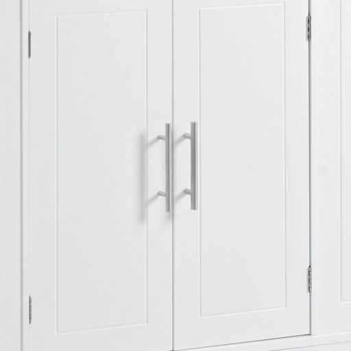 K&K Fluted Kitchen Island with Trash Can Storage Cabinet, Power Outlet, Internal Storage Rack, Rolling Kitchen Islands on 5 Wheels with 3 Drawer, 3 Open Side Racks for 10 Gallon Garbage Bin, White Default -DTYStore