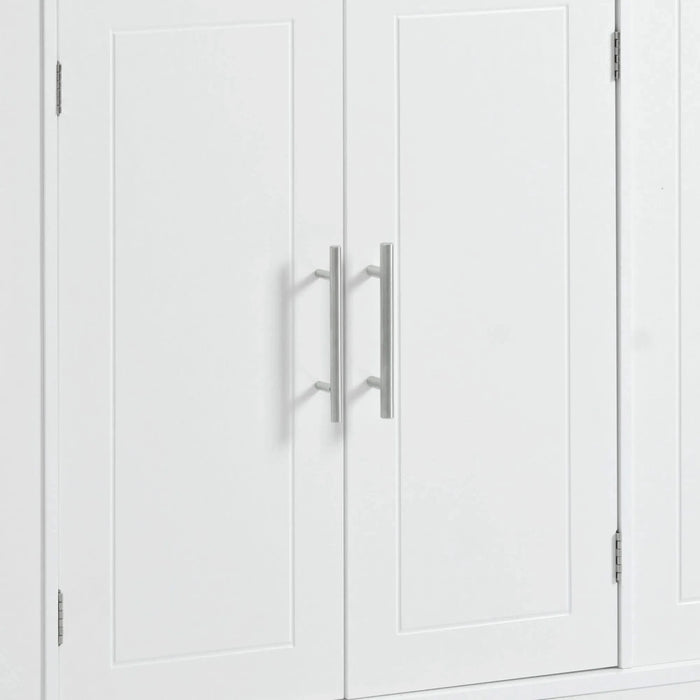 K&K Fluted Kitchen Island with Trash Can Storage Cabinet, Power Outlet, Internal Storage Rack, Rolling Kitchen Islands on 5 Wheels with 3 Drawer, 3 Open Side Racks for 10 Gallon Garbage Bin, White Default -DTYStore