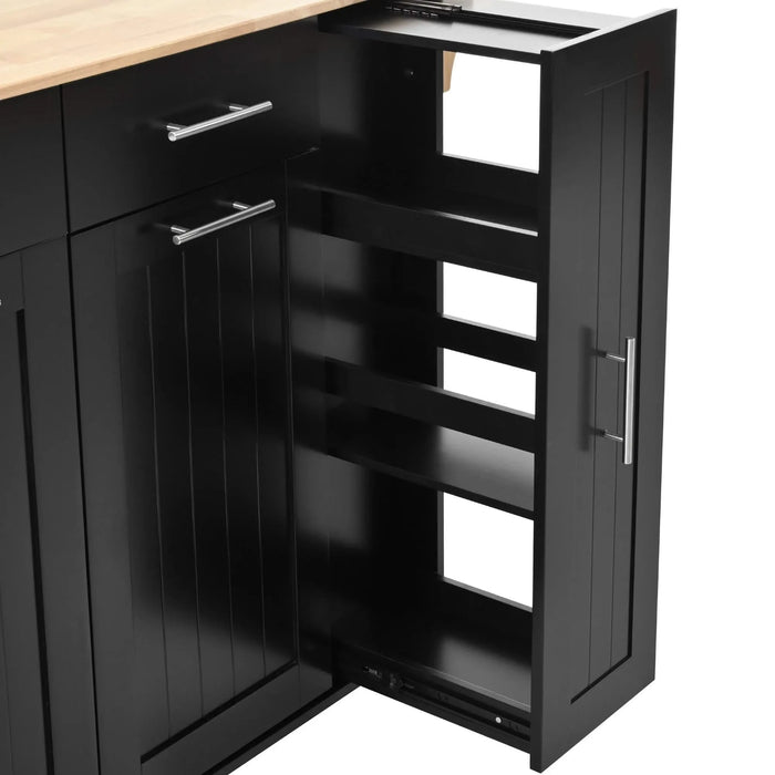 K&K Kitchen Island with Drop Leaf, Kitchen Storage Cart with 3 Tier Pull Out Cabinet Organizer, Internal Storage Rack, Rolling Kitchen Cart on Wheels with Towel Rack, 2 Drawers, for Kitchen, Black -DTYStore