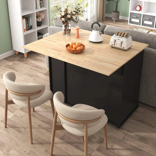 K&K Kitchen Island with Drop Leaf, Kitchen Storage Cart with 3 Tier Pull Out Cabinet Organizer, Internal Storage Rack, Rolling Kitchen Cart on Wheels with Towel Rack, 2 Drawers, for Kitchen, Black -DTYStore