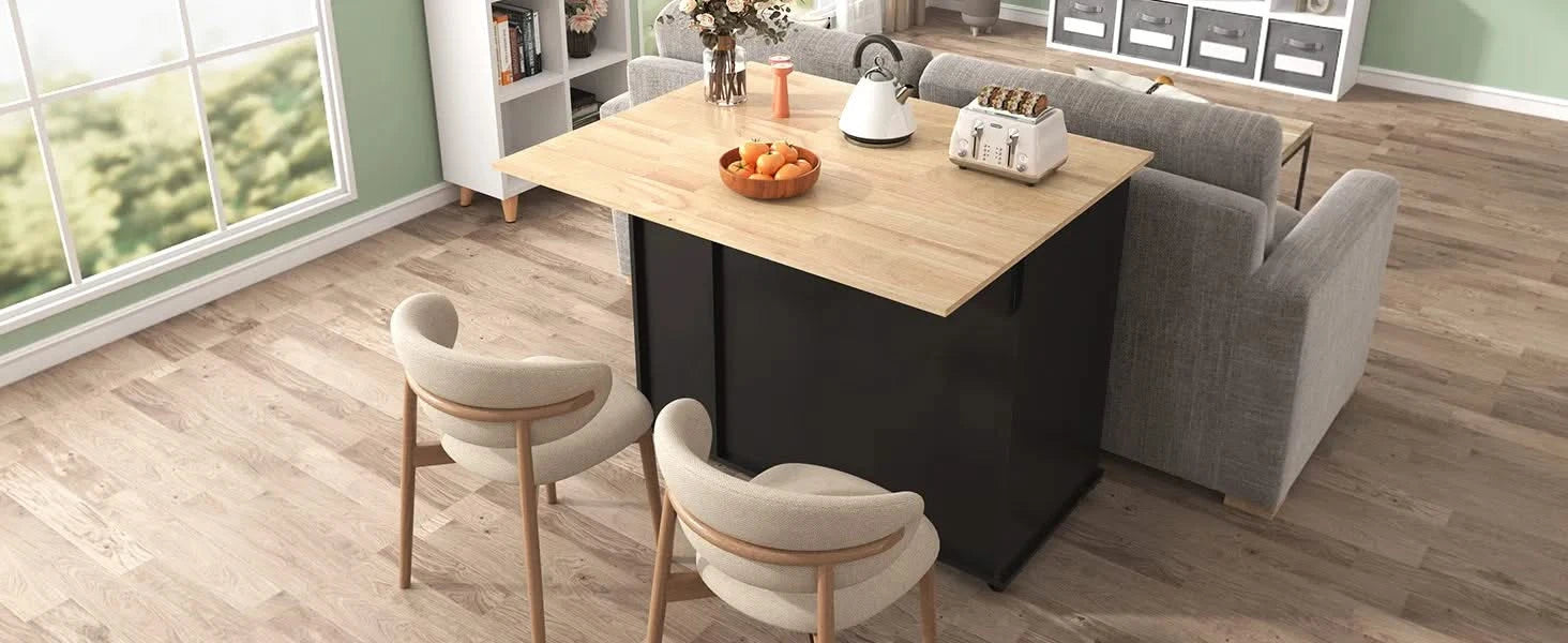 K&K Kitchen Island with Drop Leaf, Kitchen Storage Cart with 3 Tier Pull Out Cabinet Organizer, Internal Storage Rack, Rolling Kitchen Cart on Wheels with Towel Rack, 2 Drawers, for Kitchen, Black -DTYStore