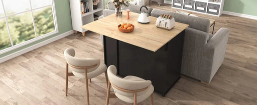 K&K Kitchen Island with Drop Leaf, Kitchen Storage Cart with 3 Tier Pull Out Cabinet Organizer, Internal Storage Rack, Rolling Kitchen Cart on Wheels with Towel Rack, 2 Drawers, for Kitchen, Black -DTYStore