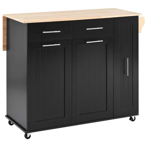 K&K Kitchen Island with Drop Leaf, Kitchen Storage Cart with 3 Tier Pull Out Cabinet Organizer, Internal Storage Rack, Rolling Kitchen Cart on Wheels with Towel Rack, 2 Drawers, for Kitchen, Black -DTYStore