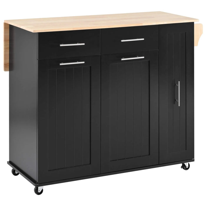 K&K Kitchen Island with Drop Leaf, Kitchen Storage Cart with 3 Tier Pull Out Cabinet Organizer, Internal Storage Rack, Rolling Kitchen Cart on Wheels with Towel Rack, 2 Drawers, for Kitchen, Black -DTYStore