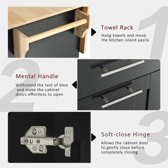 K&K Kitchen Island with Drop Leaf, Kitchen Storage Cart with 3 Tier Pull Out Cabinet Organizer, Internal Storage Rack, Rolling Kitchen Cart on Wheels with Towel Rack, 2 Drawers, for Kitchen, Black -DTYStore