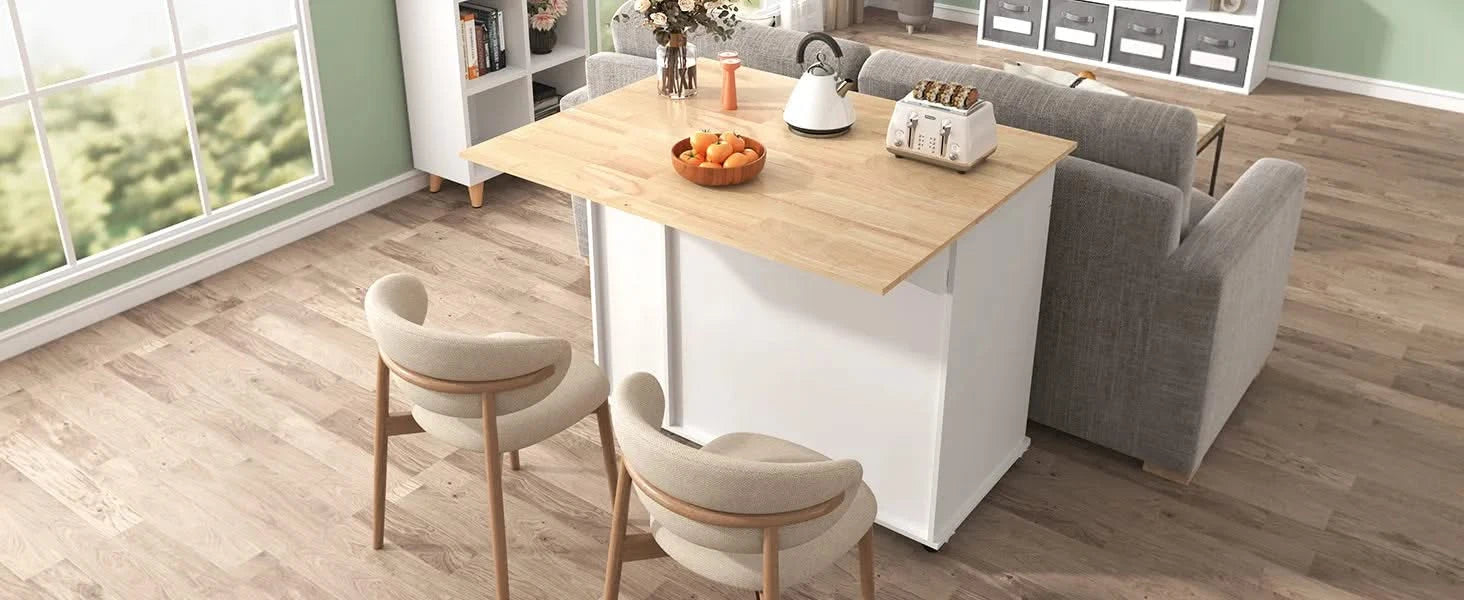 K&K Kitchen Island with Drop Leaf, Kitchen Storage Cart with 3 Tier Pull Out Cabinet Organizer, Internal Storage Rack, Rolling Kitchen Cart on Wheels with Towel Rack, 2 Drawers, for Kitchen, White Default -DTYStore