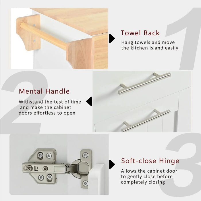 K&K Kitchen Island with Drop Leaf, Kitchen Storage Cart with 3 Tier Pull Out Cabinet Organizer, Internal Storage Rack, Rolling Kitchen Cart on Wheels with Towel Rack, 2 Drawers, for Kitchen, White Default -DTYStore