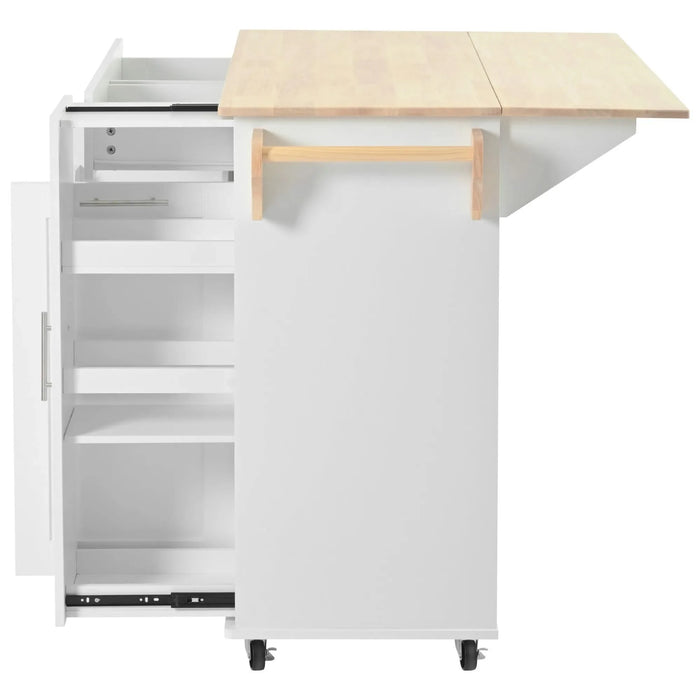 K&K Kitchen Island with Drop Leaf, Kitchen Storage Cart with 3 Tier Pull Out Cabinet Organizer, Internal Storage Rack, Rolling Kitchen Cart on Wheels with Towel Rack, 2 Drawers, for Kitchen, White Default -DTYStore