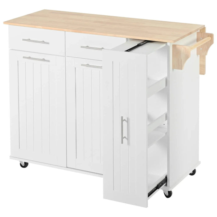 K&K Kitchen Island with Drop Leaf, Kitchen Storage Cart with 3 Tier Pull Out Cabinet Organizer, Internal Storage Rack, Rolling Kitchen Cart on Wheels with Towel Rack, 2 Drawers, for Kitchen, White Default -DTYStore