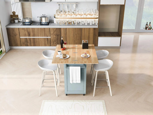 K&K Kitchen Island with Foldable Counter Top, Kitchen Storage Cart with Slide-Out Shelf, Towel Rack and Drawer, Rolling Kitchen Cart on Wheels, for Kitchen, Living Room, Dining Room, Grey Blue Default -DTYStore