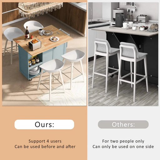 K&K Kitchen Island with Foldable Counter Top, Kitchen Storage Cart with Slide-Out Shelf, Towel Rack and Drawer, Rolling Kitchen Cart on Wheels, for Kitchen, Living Room, Dining Room, Grey Blue Default -DTYStore