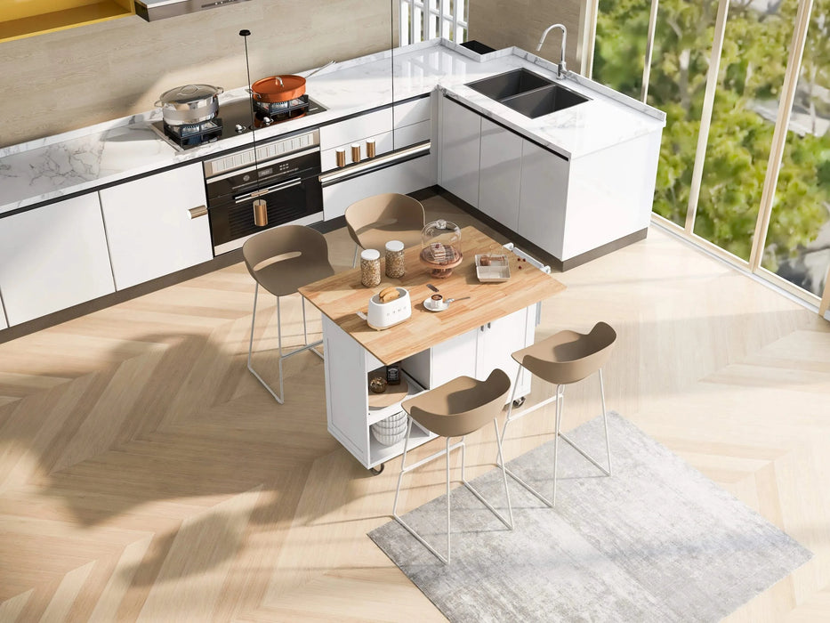 K&K Kitchen Island with Foldable Counter Top, Kitchen Storage Cart with Slide-Out Shelf, Towel Rack and Drawer, Rolling Kitchen Cart on Wheels, for Kitchen, Living Room, Dining Room, White Default -DTYStore