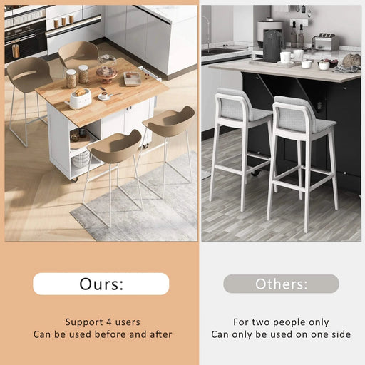 K&K Kitchen Island with Foldable Counter Top, Kitchen Storage Cart with Slide-Out Shelf, Towel Rack and Drawer, Rolling Kitchen Cart on Wheels, for Kitchen, Living Room, Dining Room, White Default -DTYStore