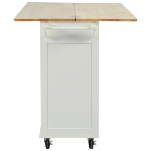 K&K Kitchen Island with Foldable Counter Top, Kitchen Storage Cart with Slide-Out Shelf, Towel Rack and Drawer, Rolling Kitchen Cart on Wheels, for Kitchen, Living Room, Dining Room, White Default -DTYStore