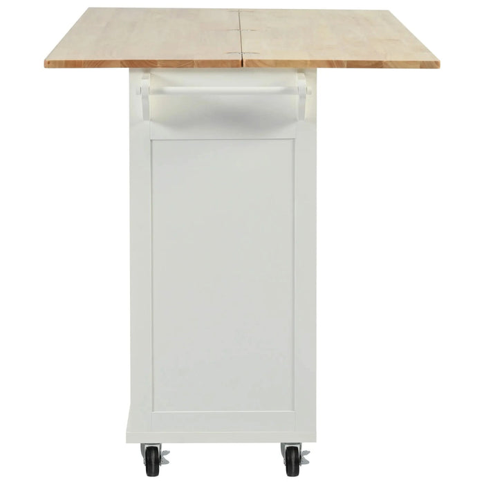 K&K Kitchen Island with Foldable Counter Top, Kitchen Storage Cart with Slide-Out Shelf, Towel Rack and Drawer, Rolling Kitchen Cart on Wheels, for Kitchen, Living Room, Dining Room, White Default -DTYStore